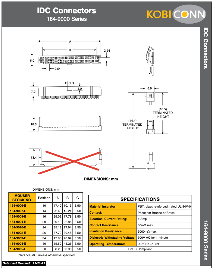 Kobiconn 26-Pin IDC Socket Housing 2.54mm Pitch Ribbon Connector