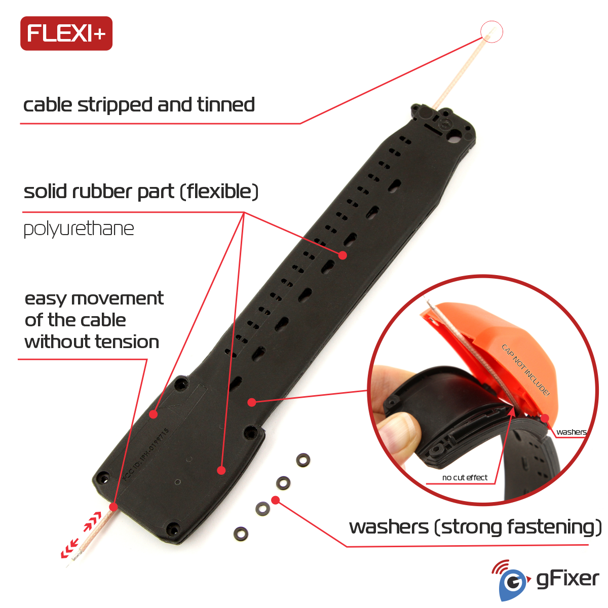 Rubber band FLEXI+ (polyurethane) for Garmin T 5 with pre cut coaxial cable New