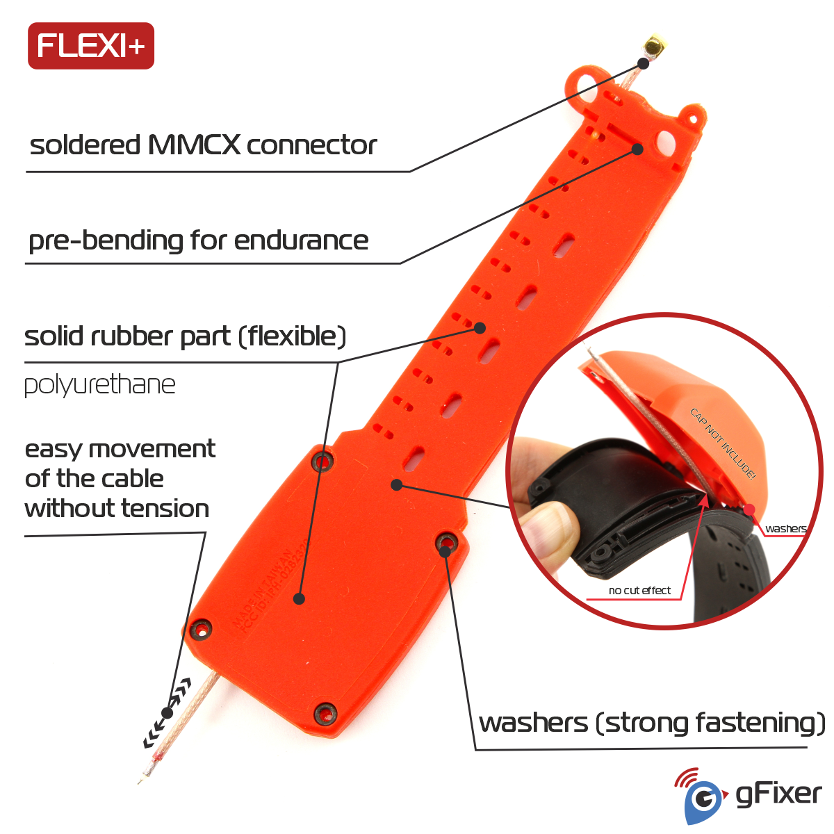 Rubber band FLEXI+ (polyurethane) for Garmin T 5 mini with pre cut coaxial cable New