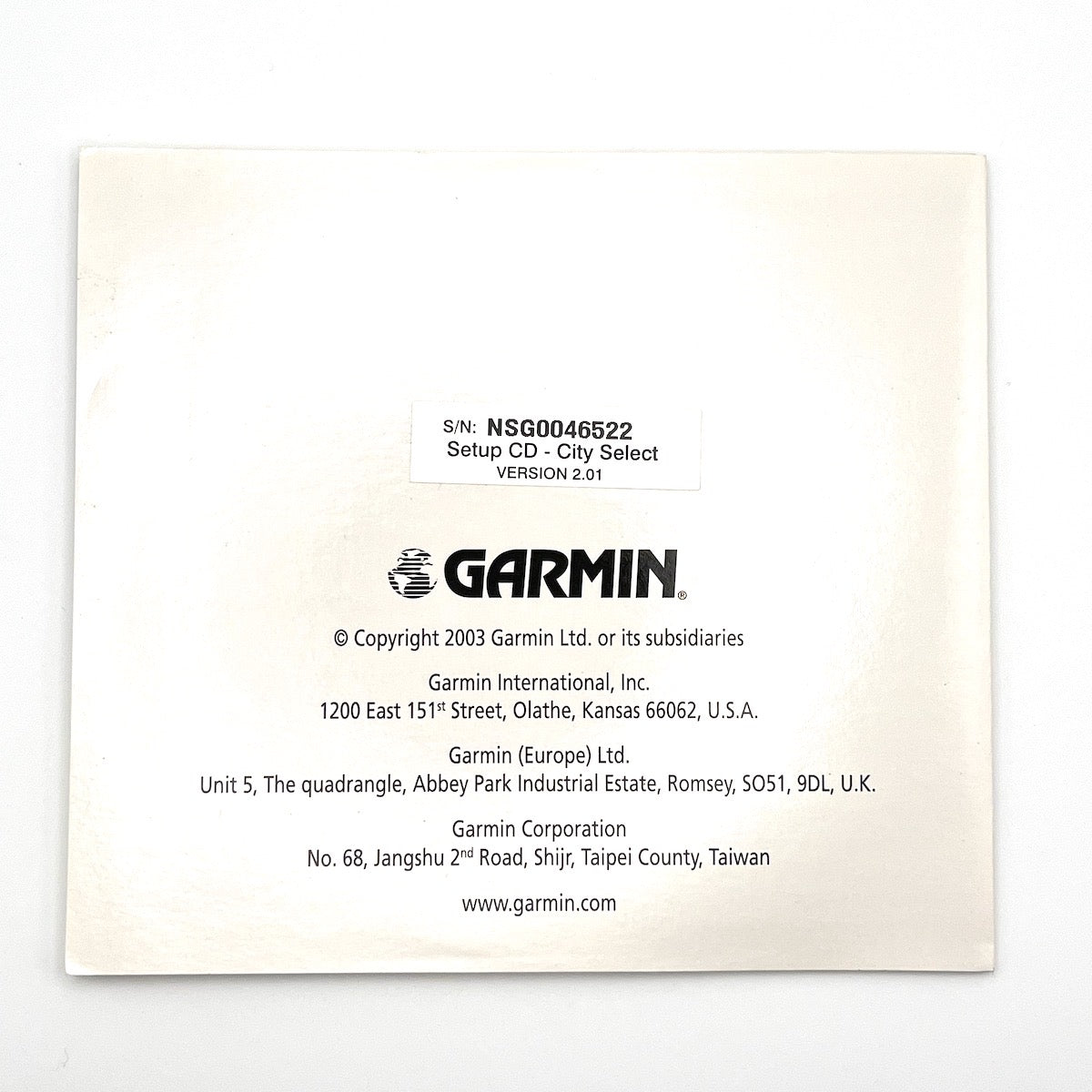 Software for Garmin MapSource setup cd-city select v.2.01  Used
