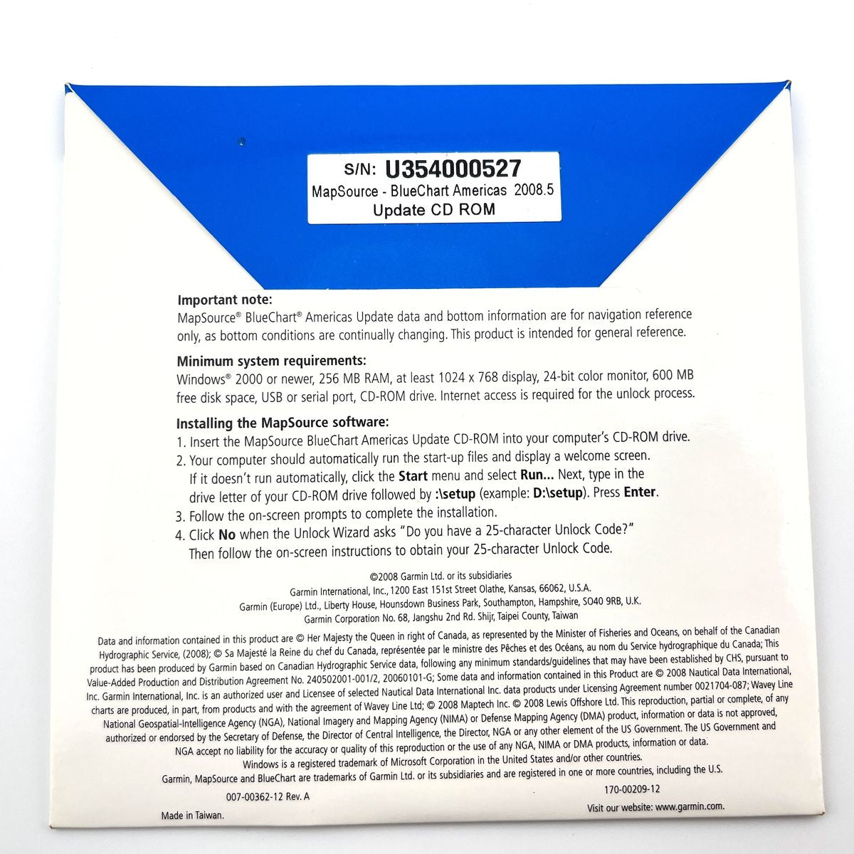Software for Garmin BlueChart Americas 2008 07-00362-12 170-00209-12 New