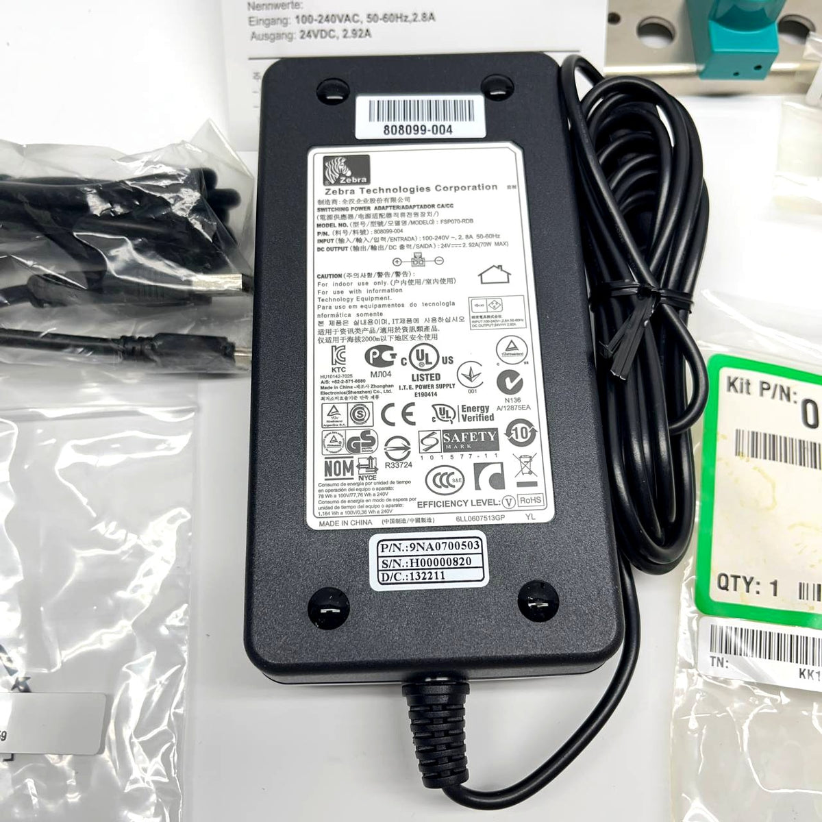 Zebra Kit P/N P1021952 24V Power Adapter & Universal Media Roll Holder