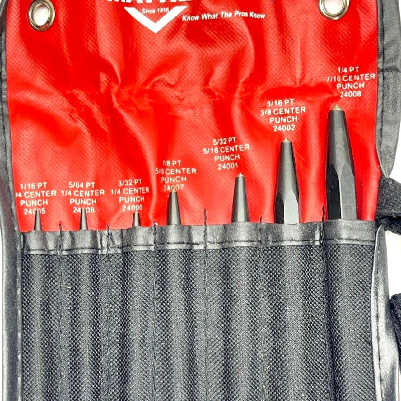 Mayhew Pro 60007 Center Punch Set 7pc with Red Roll Pouch