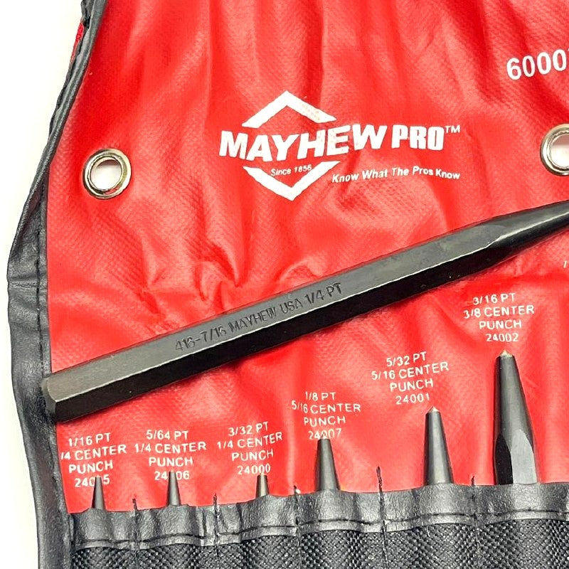 Mayhew Pro 60007 Center Punch Set 7pc with Red Roll Pouch