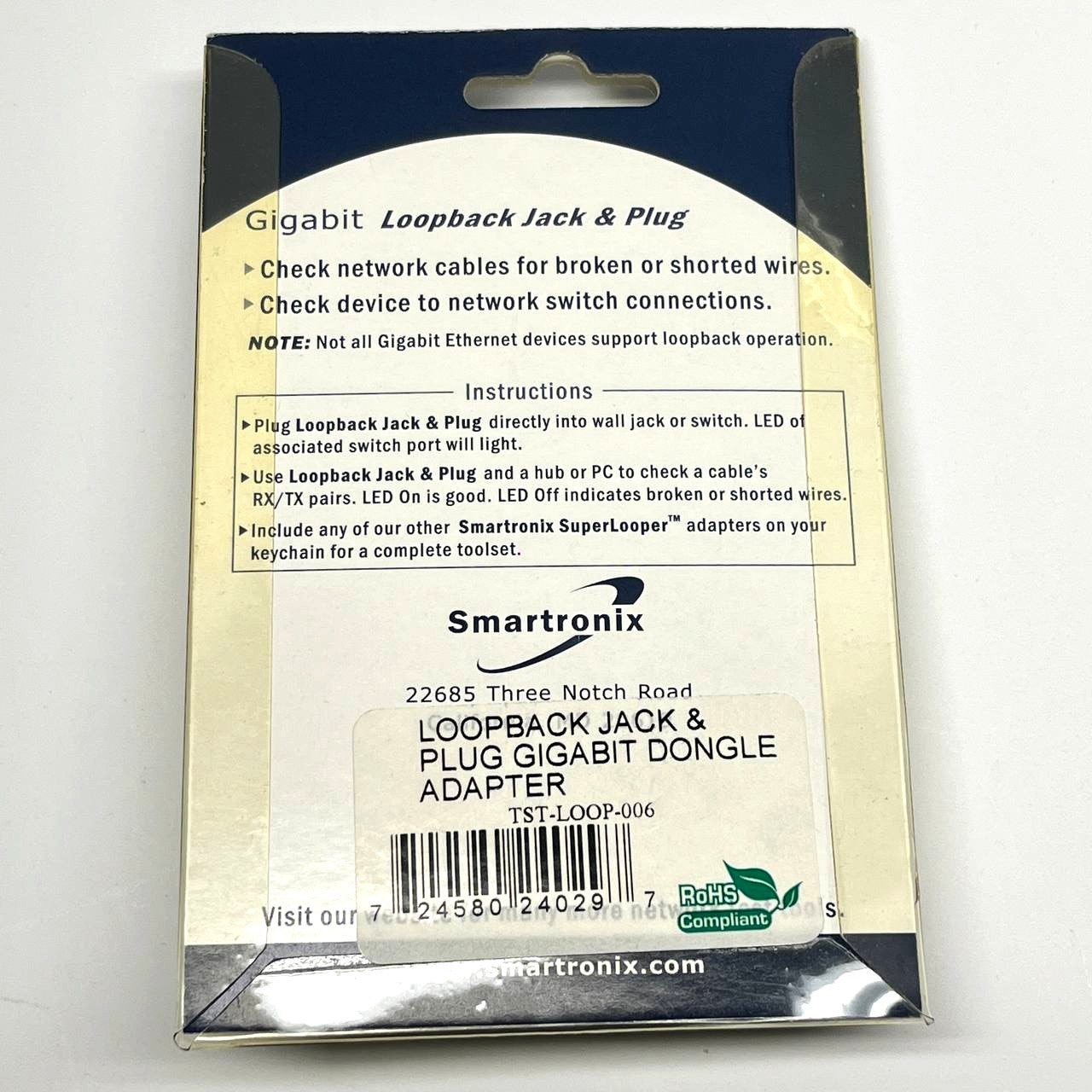 Smartronix SuperLooper TST-LOOP-006 Gigabit RJ45 Loopback Adapter
