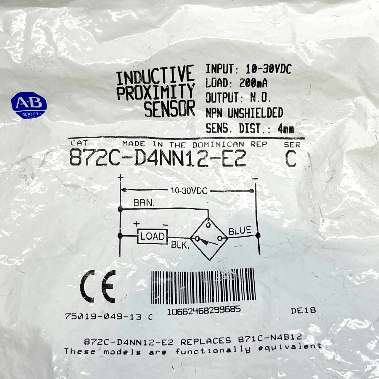 Allen-Bradley 872C-D4NN12-E2 Inductive Proximity Sensor 12mm NPN 10-30VDC