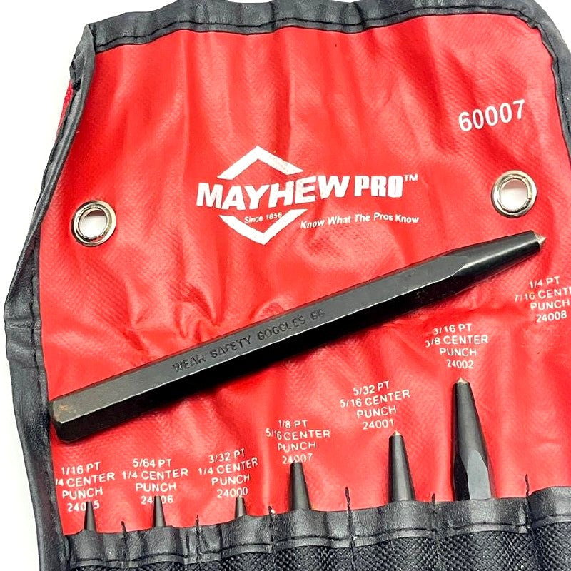 Mayhew Pro 60007 Center Punch Set 7pc with Red Roll Pouch