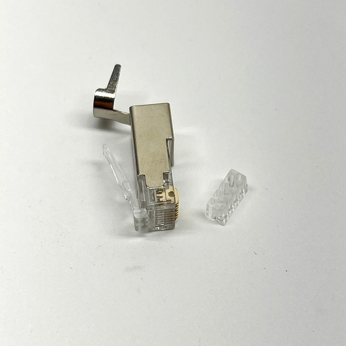 Shielded RJ45 Plug 8P8C Cat6A Pass-Through Connector w/ Grounding Fork