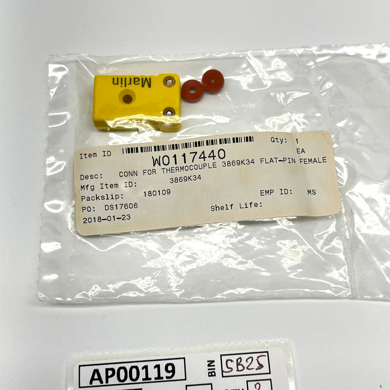 Marlin Type K Thermocouple Connector Female Flat-Pin 3869K34