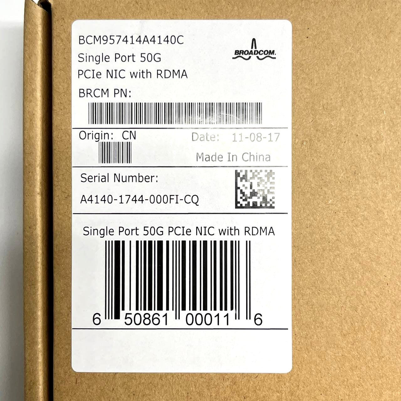 Broadcom BCM957414A4140C Single Port 50G PCIe NIC RDMA - New