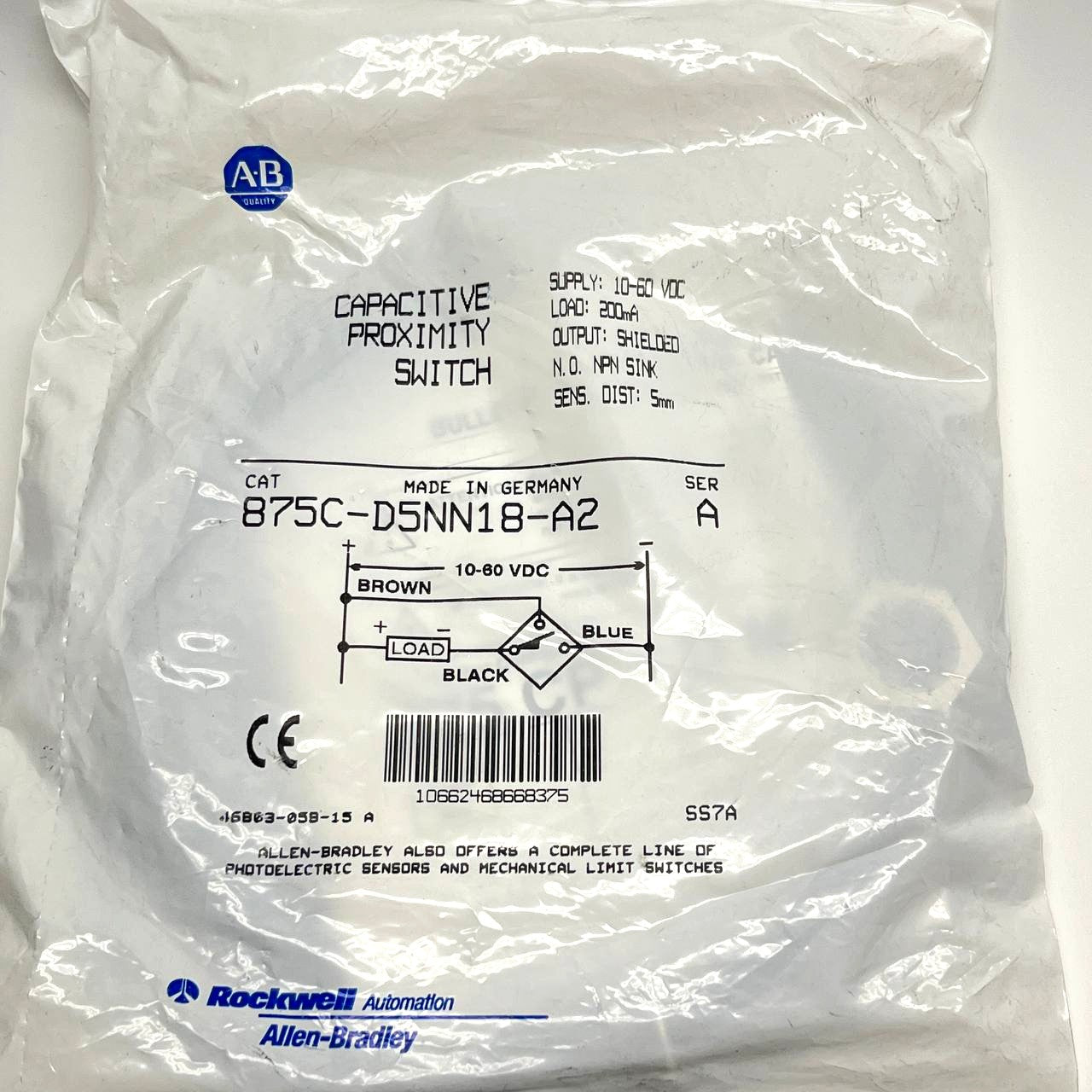 Allen-Bradley 875C-D5NN18-A2 Capacitive Proximity Sensor M18 5mm NPN NO