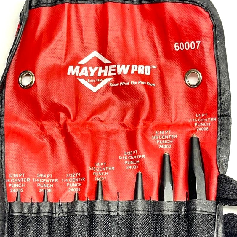 Mayhew Pro 60007 Center Punch Set 7pc with Red Roll Pouch