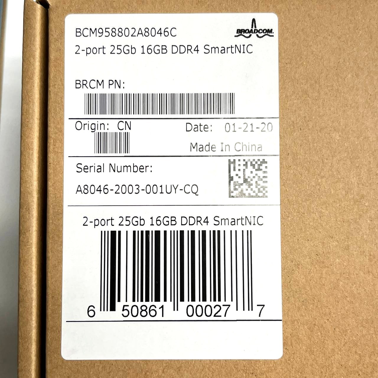 Broadcom BCM958802A8046C 2-Port 25Gb 16GB DDR4 SmartNIC PCIe
