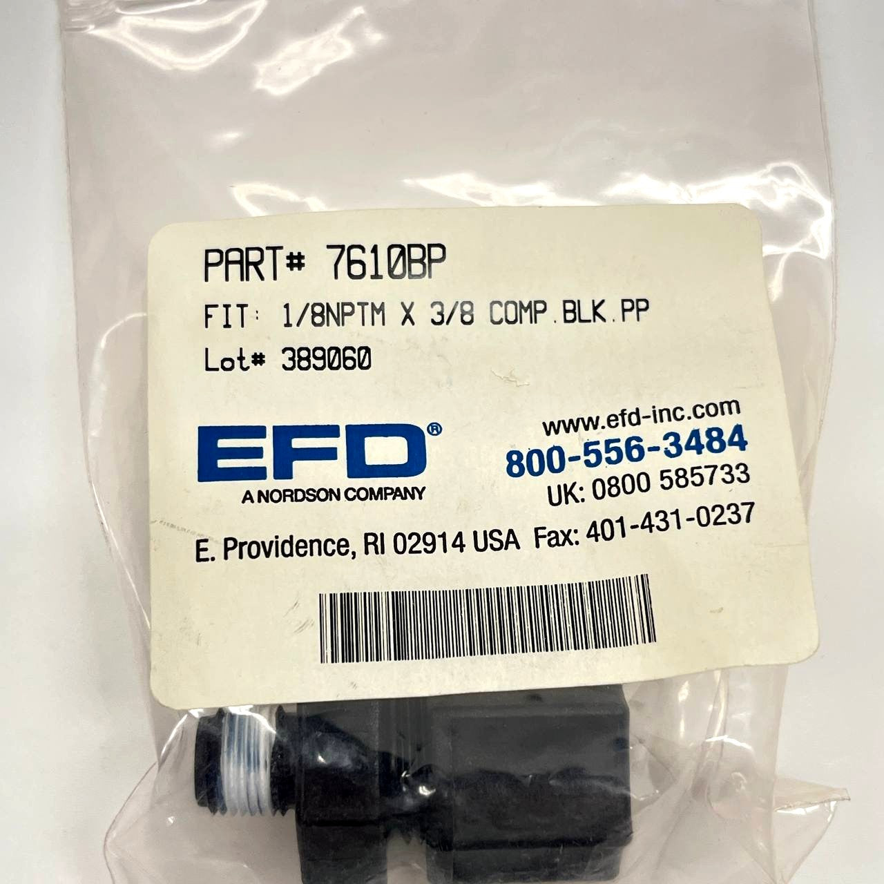 EFD 7610BP 1/8 NPTM to 3/8 Compression Adapter Black PP