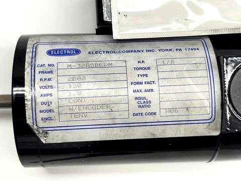 Electrol M-32B6BEPH 1/8HP DC Motor w/ Encoder 130V 2500RPM
